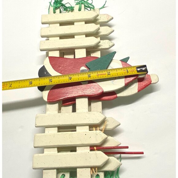 Vintage Santa and Christmas Tree White Picket Wooden Fence Holiday Decor - Picture 6 of 7